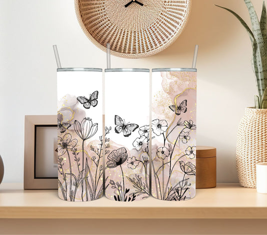 Floral Tumbler with Butterflies